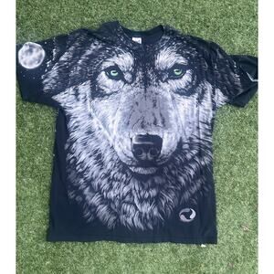 Vintage 1998 Liquid Blue Wolf T-Shirt – XL – Double-Sided Graphic Moon Tee